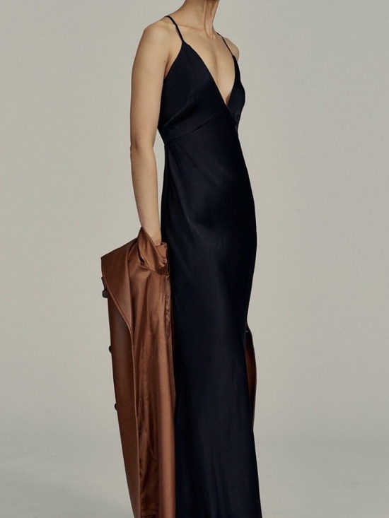 Anthropologie Dresses & Skirts - Anthropologie Black Satin Slip Dress with Crisscross Straps